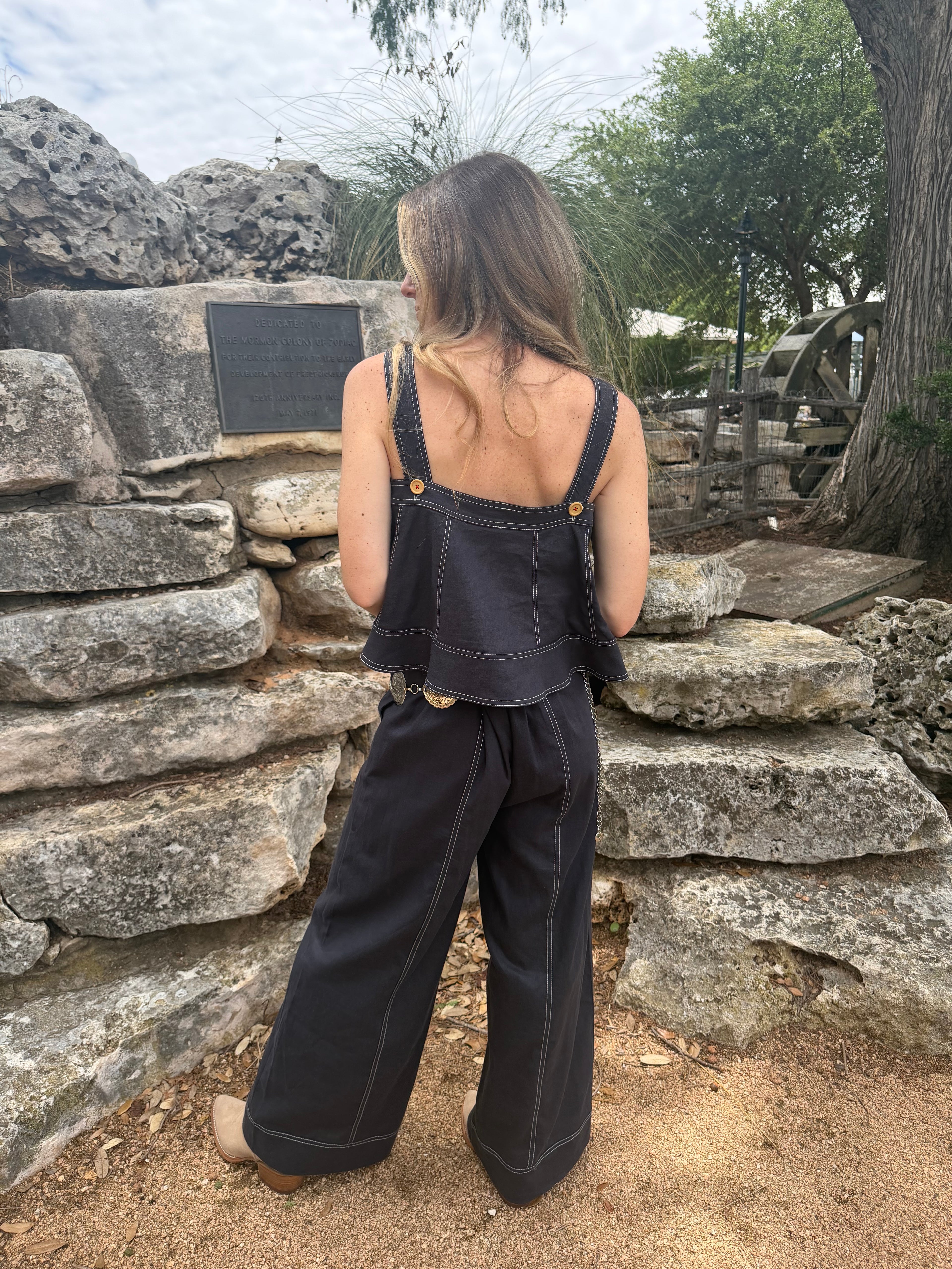 Navy Contrast Stitch Two-Piece Set