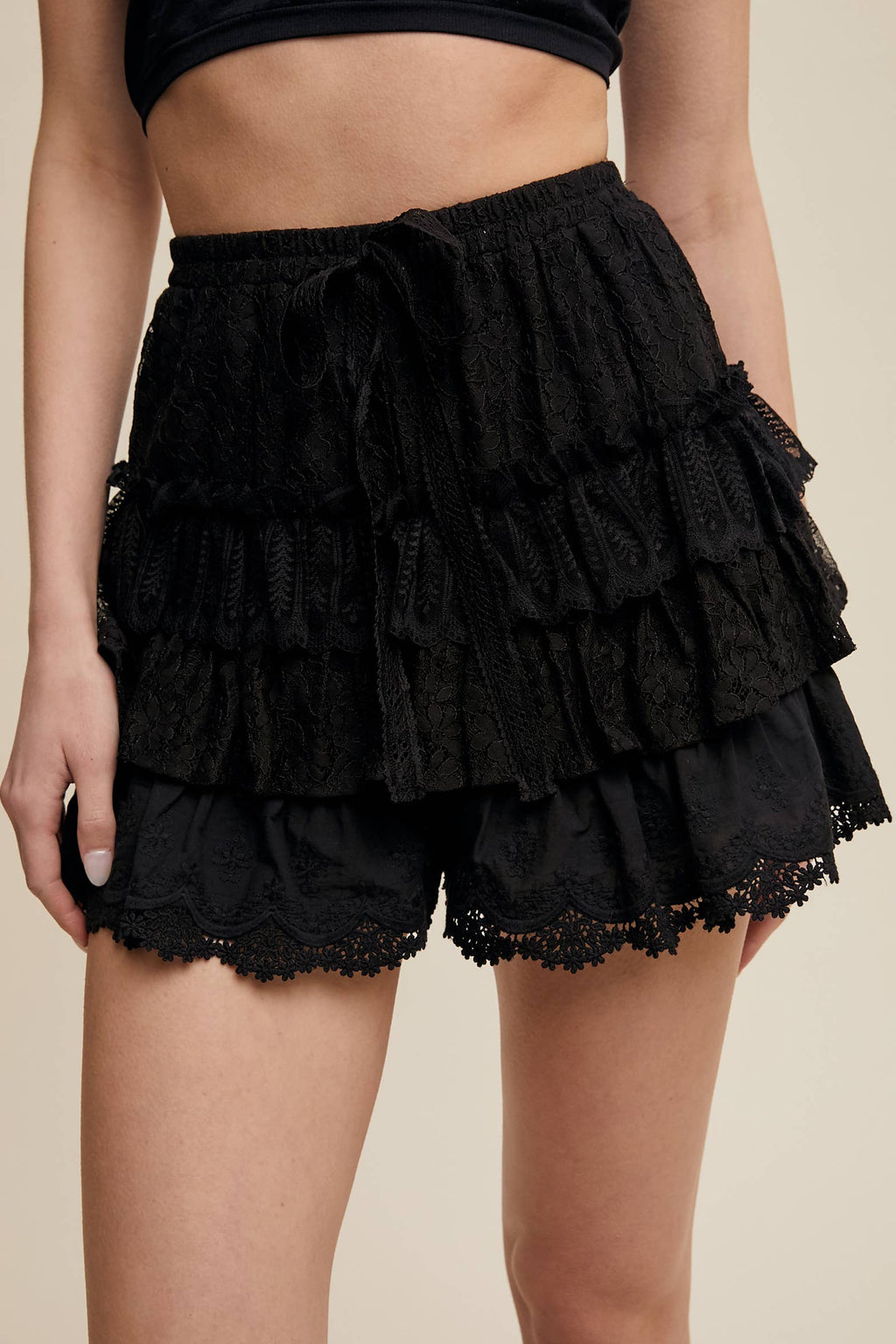 Lace Tiered Shorts with Ruffle Details