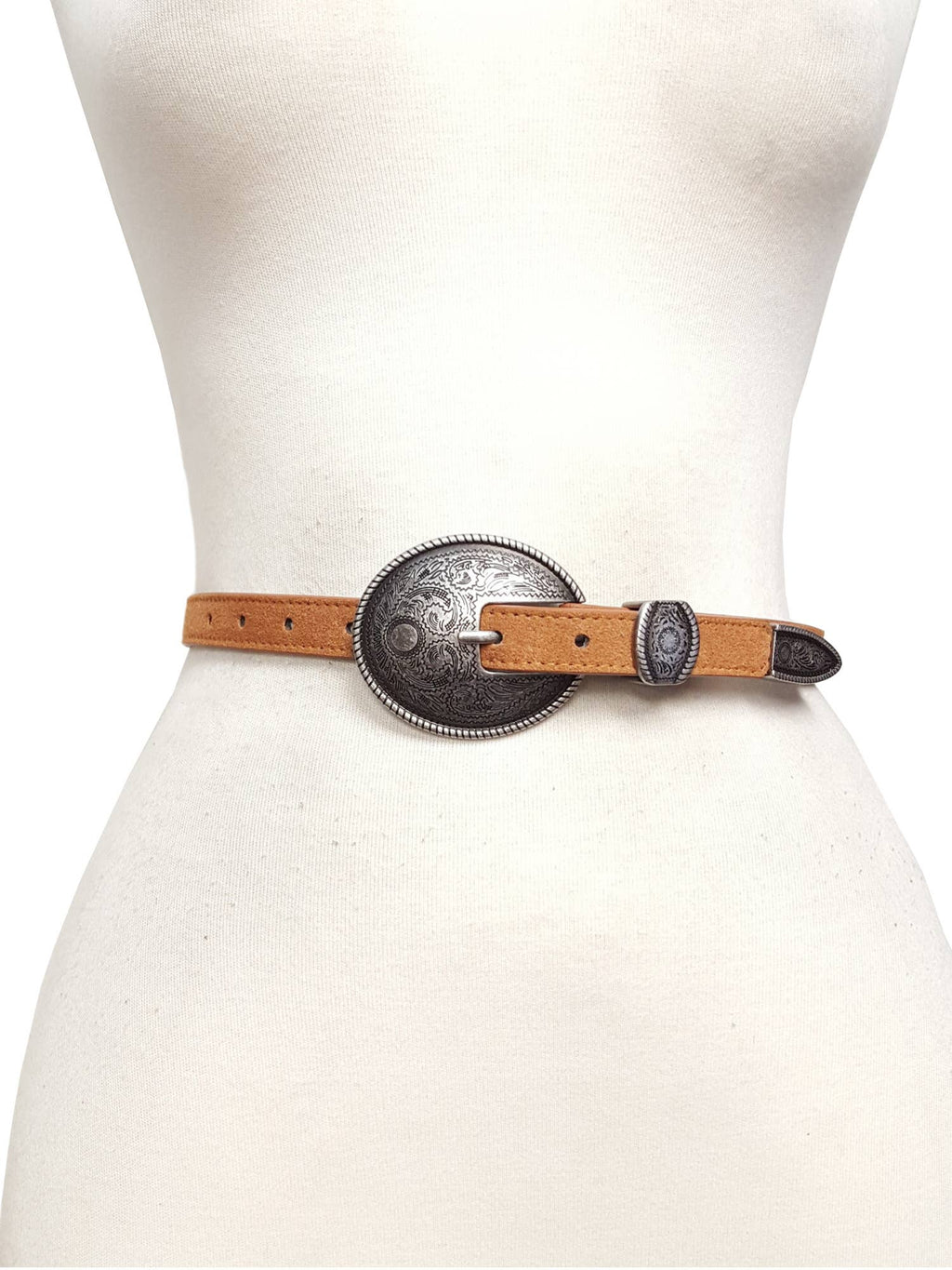 Genuine Skinny Suede Belt with Western Buckle and Loop