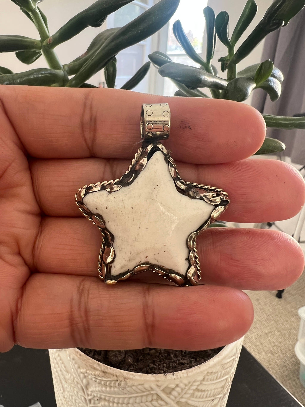 Bone carved Star shape pendant