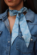 Denim Silk Twilly Scarf w/ White Paisley Pattern