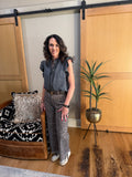 Layered Ruffle Detailing Sleeveless Chambray Shirt