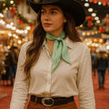 Green and White Western Skinny Mini Wild Rag Scarf