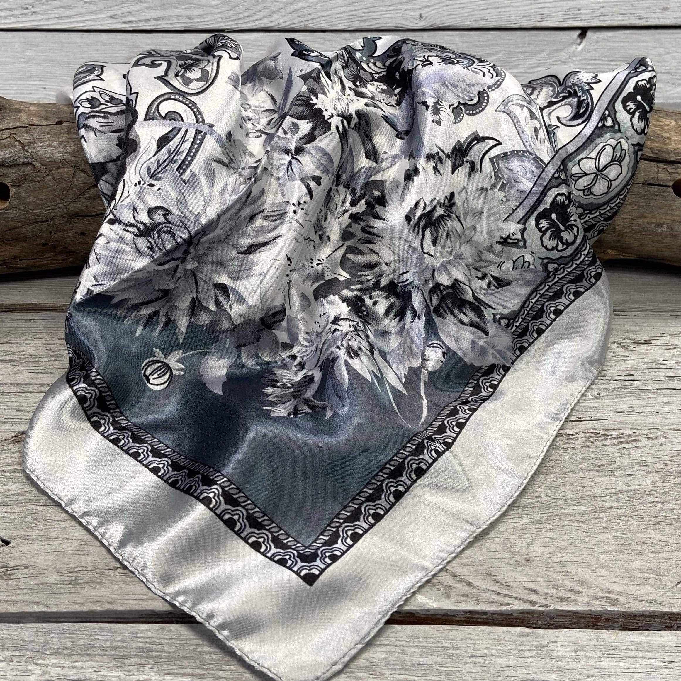 35X35"  Silver & White Paisley Wild Rag