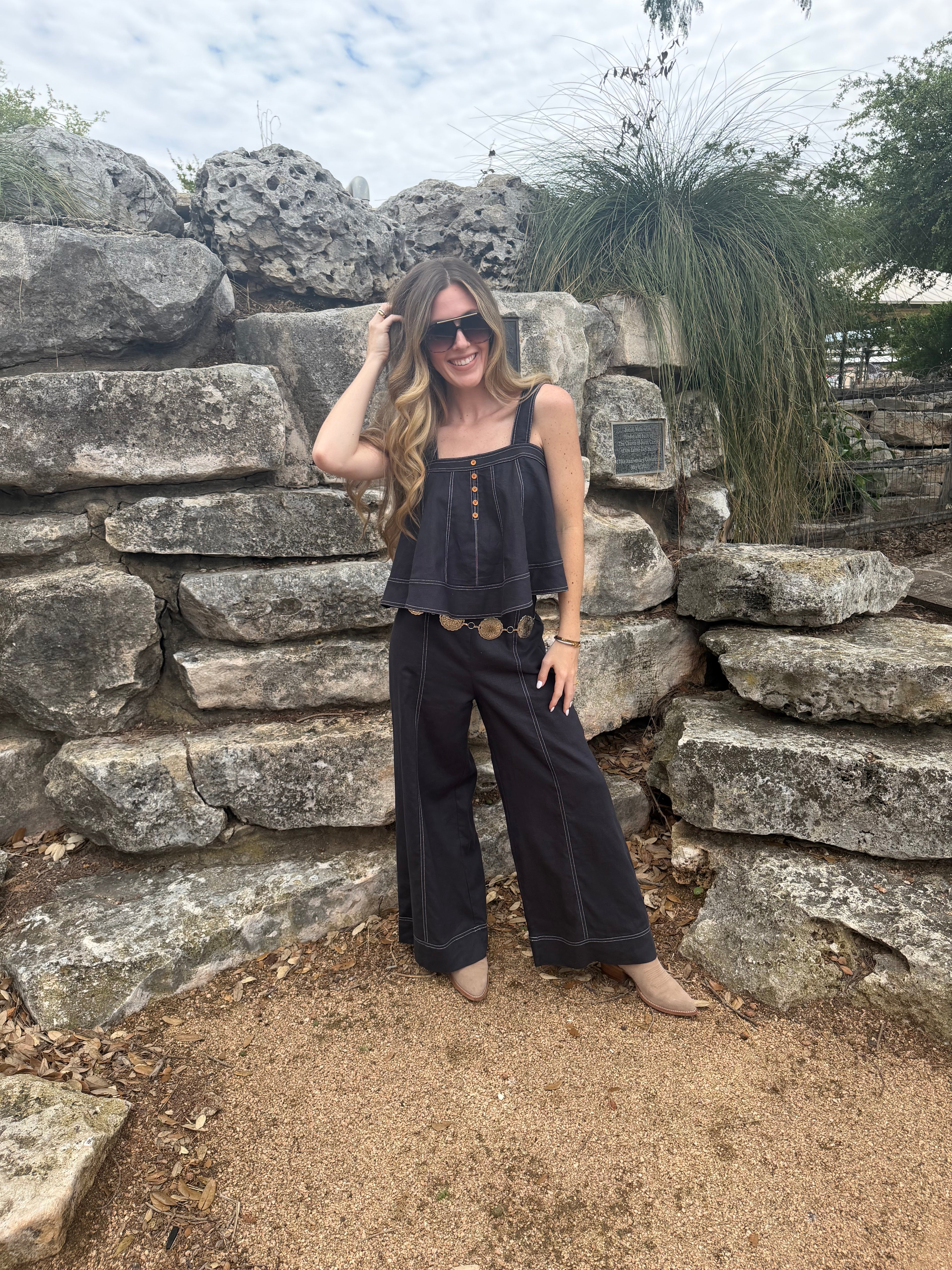 Navy Contrast Stitch Two-Piece Set