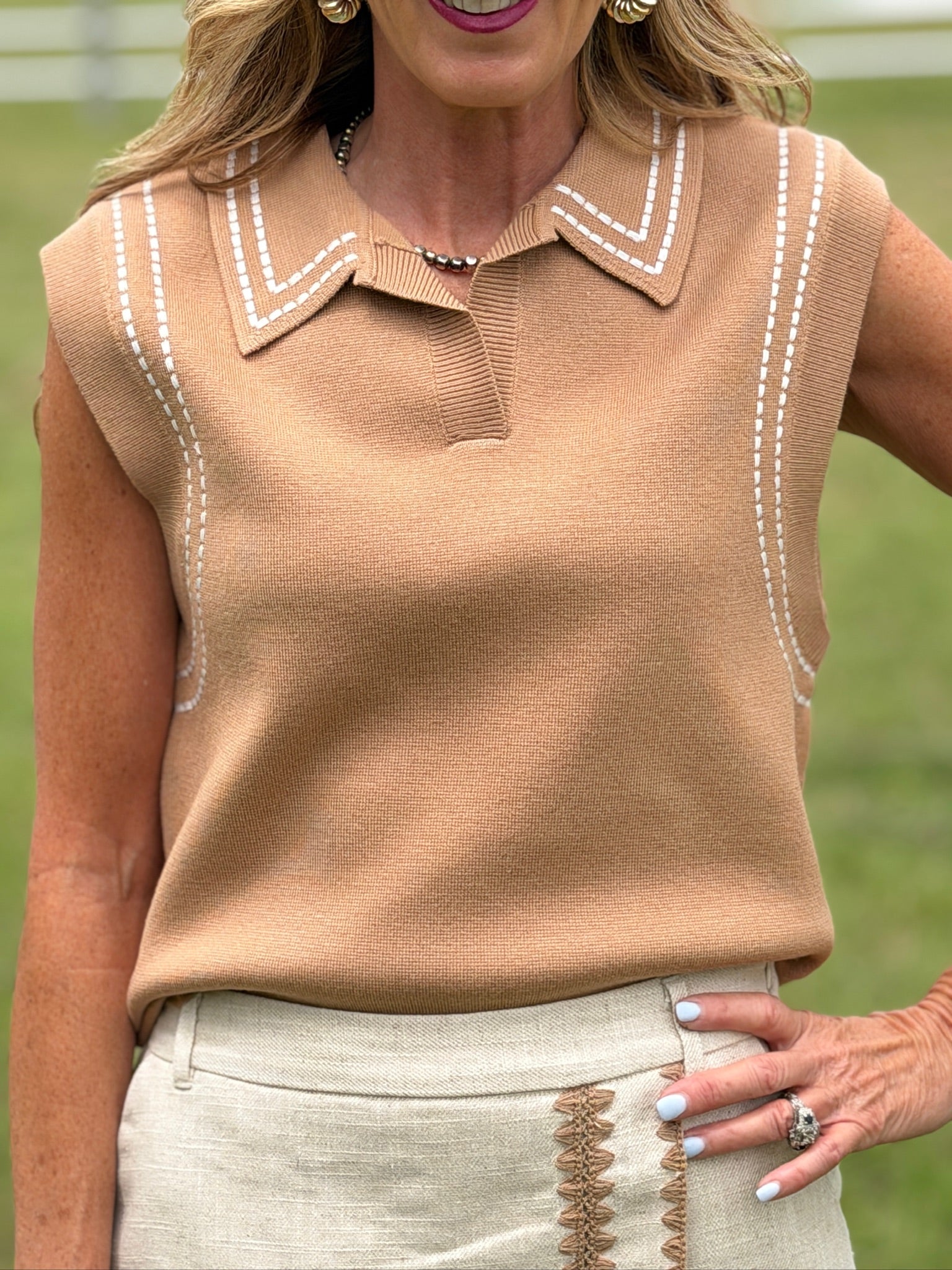 Knit Sleeveless Polo Top