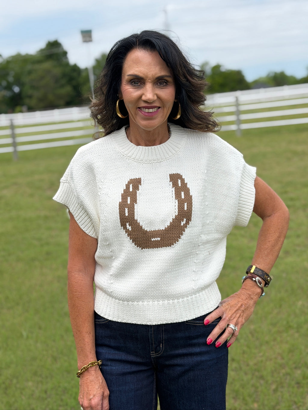 Western Horseshoe Sweater Vest Top