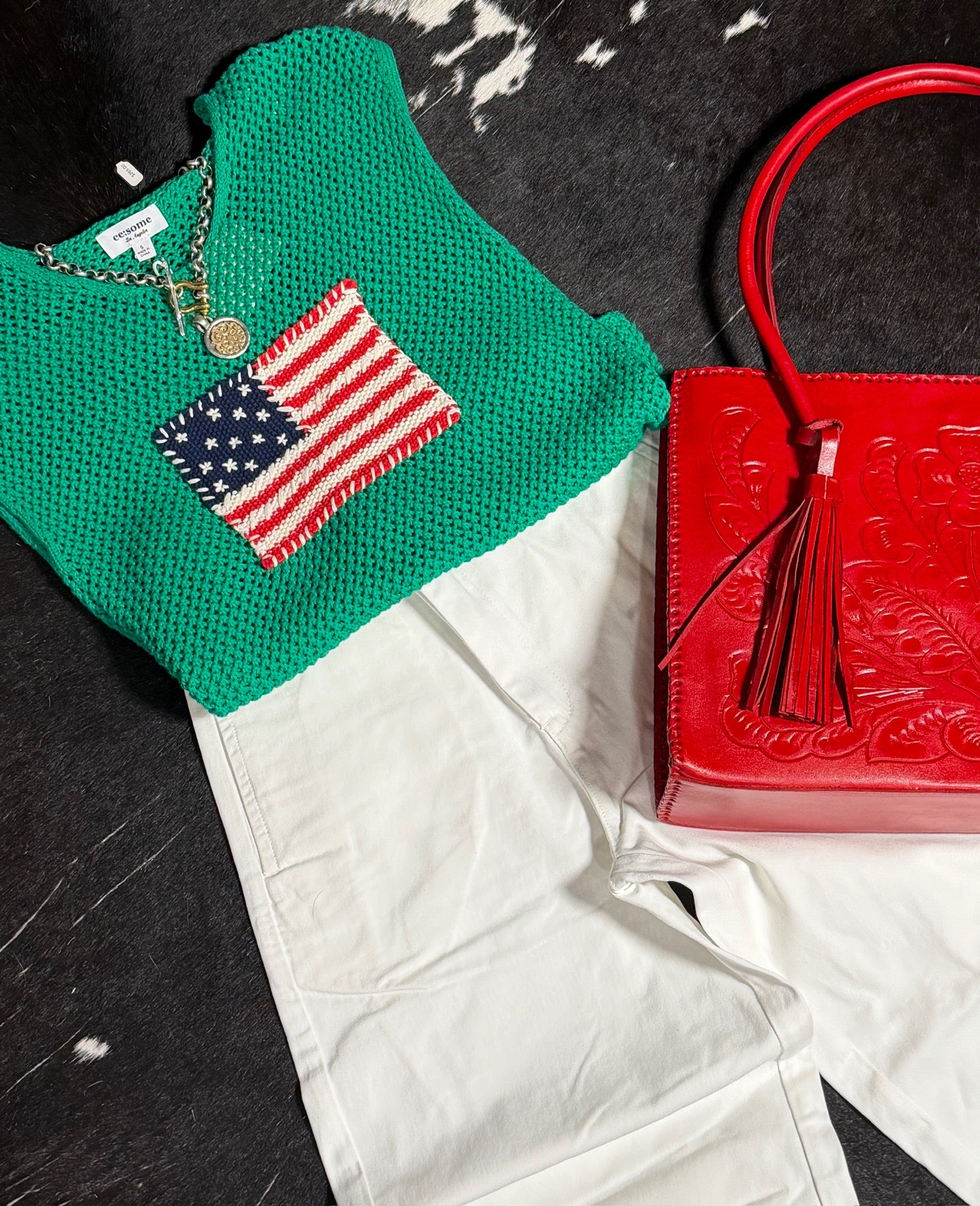 Green USA Cap Sleeve Top