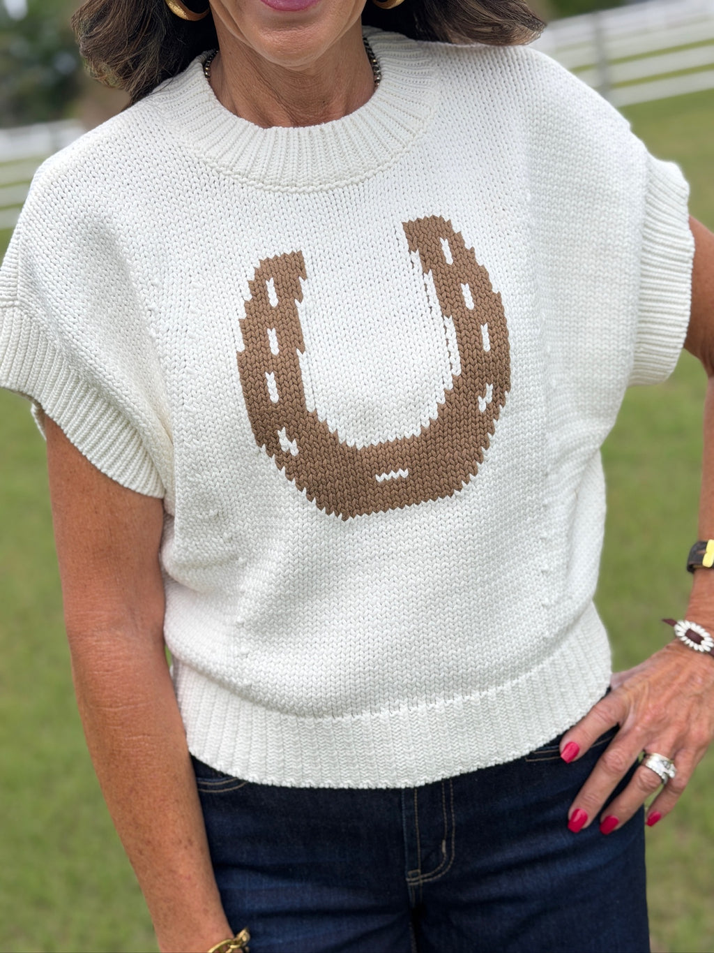 Western Horseshoe Sweater Vest Top