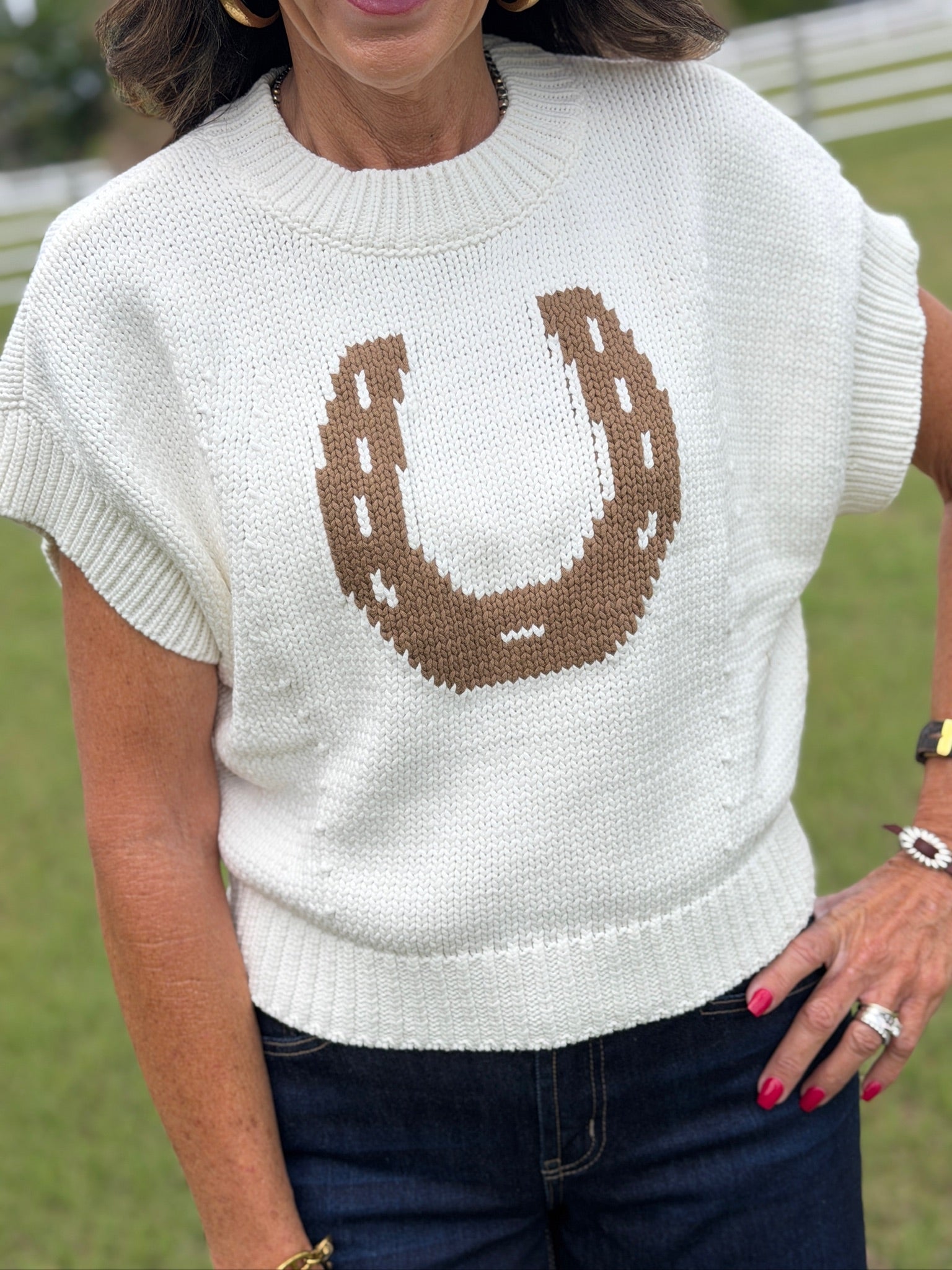 Western Horseshoe Sweater Vest Top