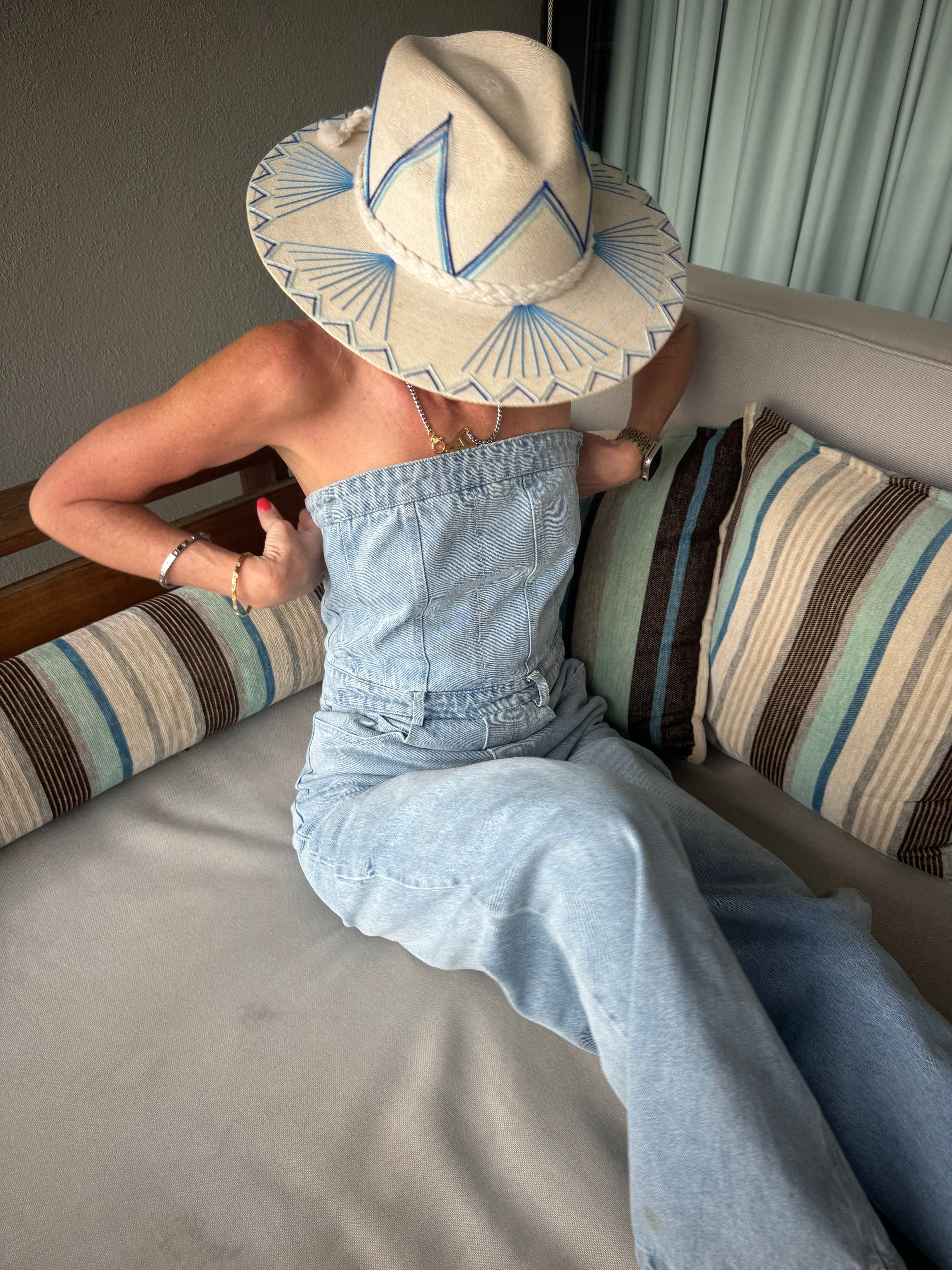 Corset Style Strapless Denim Jumpsuit