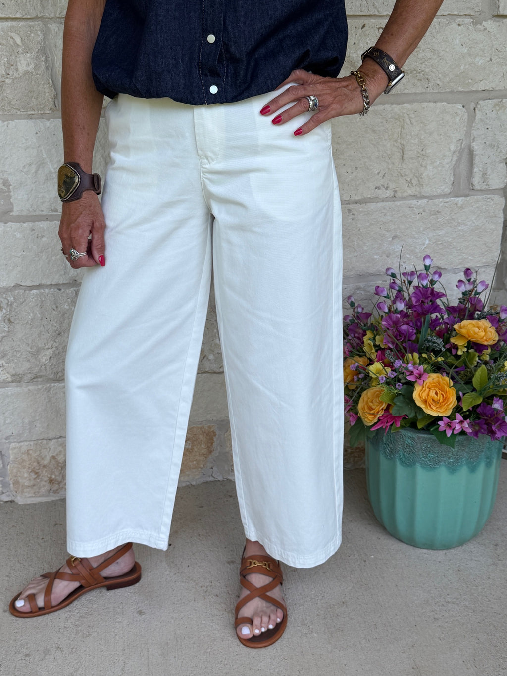 White Cotton Barrel Pants