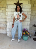 Mineral Washed Pinstriped Barrel Jeans