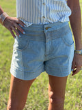 Denim Color Block Shorts