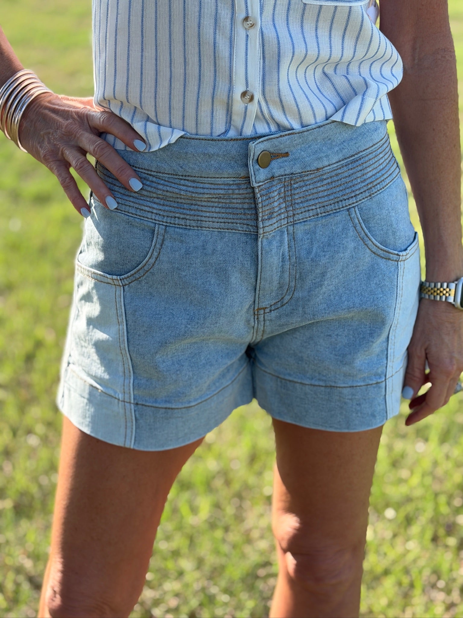 Denim Color Block Shorts