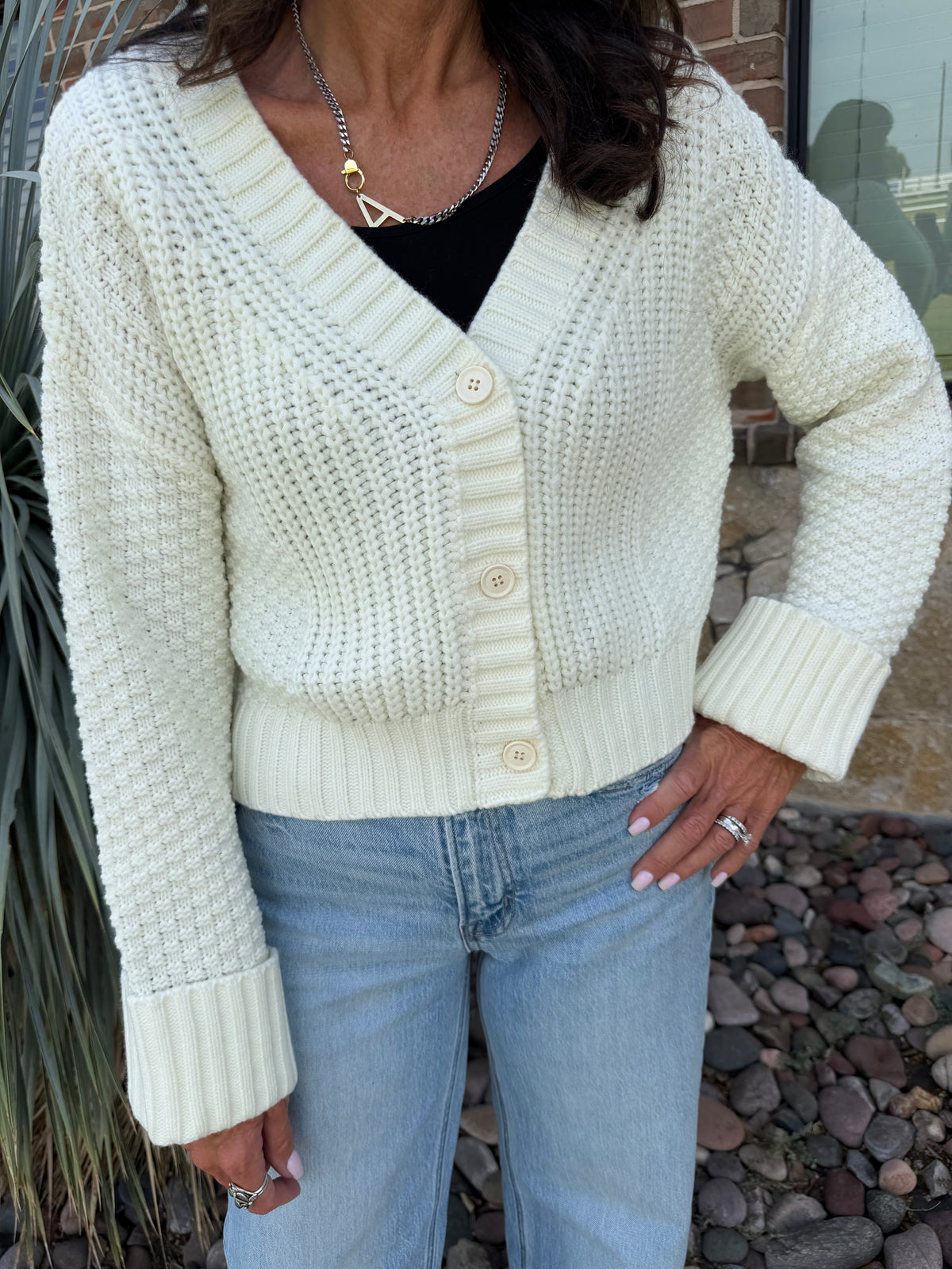 Knit Cropped Button Up Cardigan