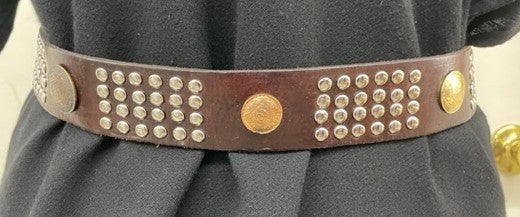 Brown leather studded belt with buckle