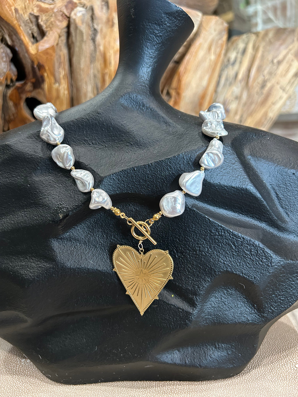 Pearl and Gold Heart Necklace