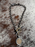 V2 Vintage Medallion Mixed Metal Toggle Necklace