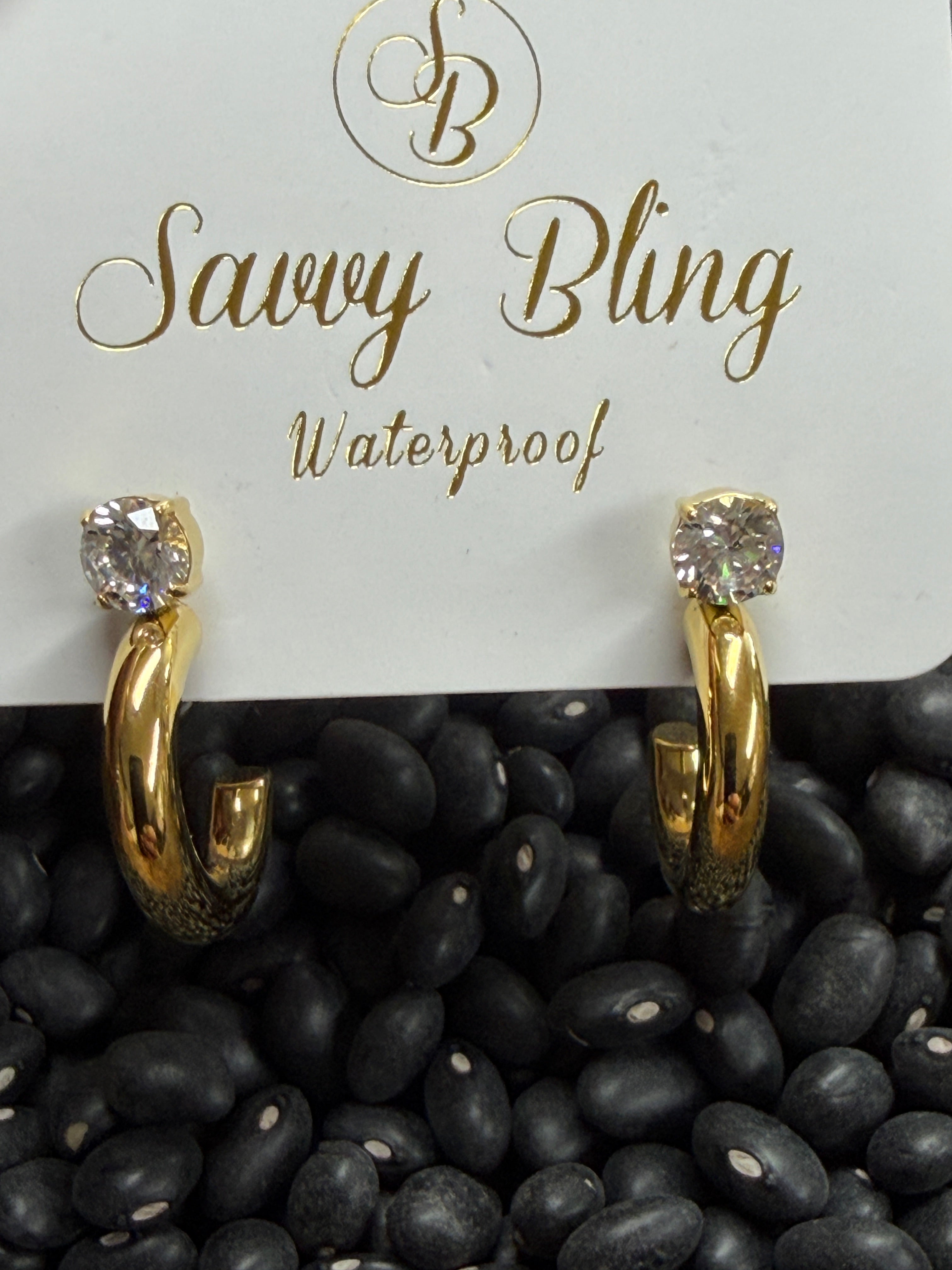 Small Gold Hoop with Crystal Stud