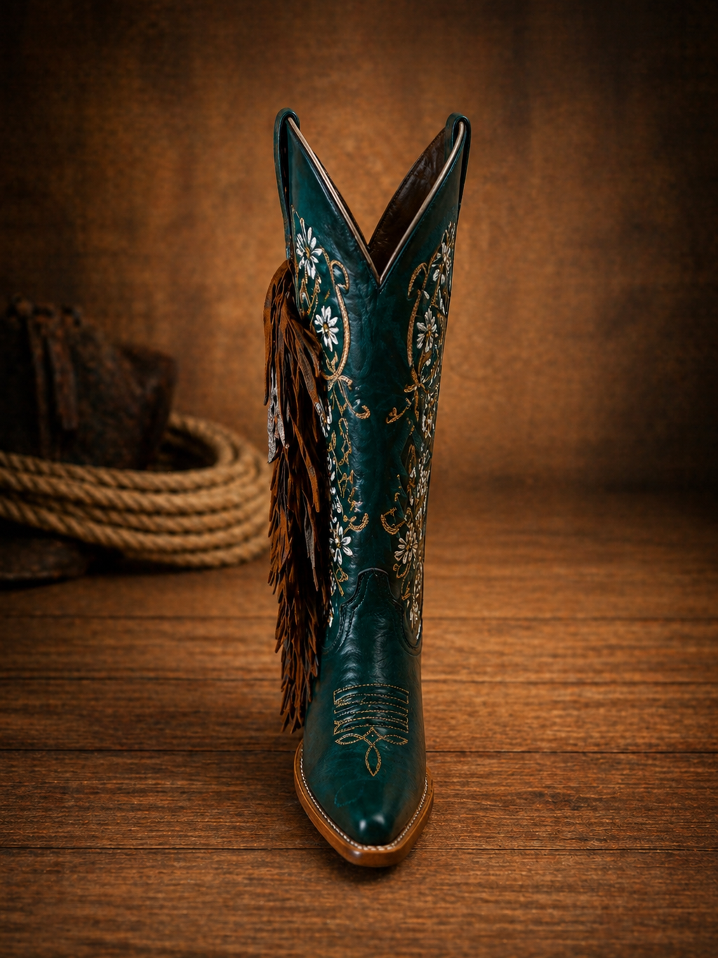 Green Fringe Western Boot