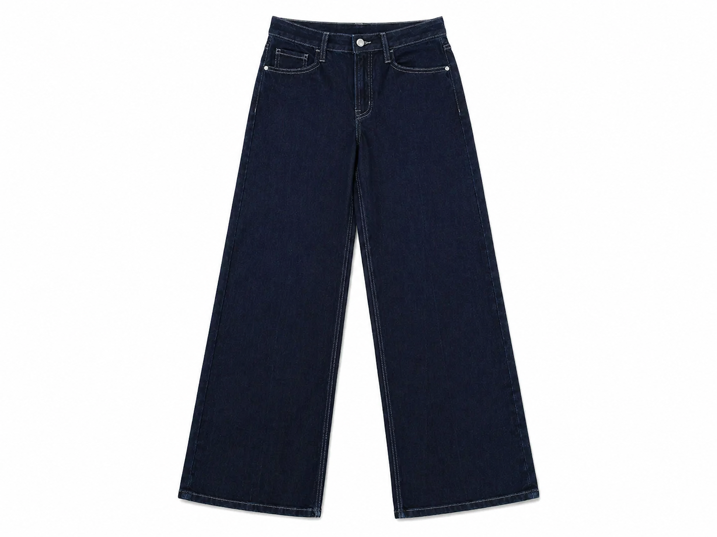 Dark Wash Mid Rise Wide Leg Trouser