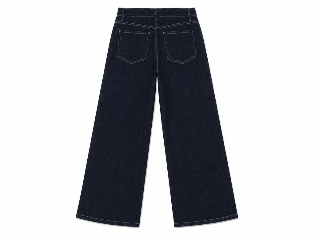Dark Wash Mid Rise Wide Leg Trouser