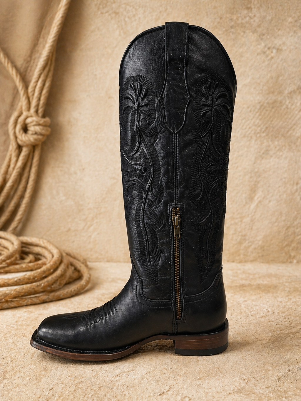Black Square Toe Western Boots