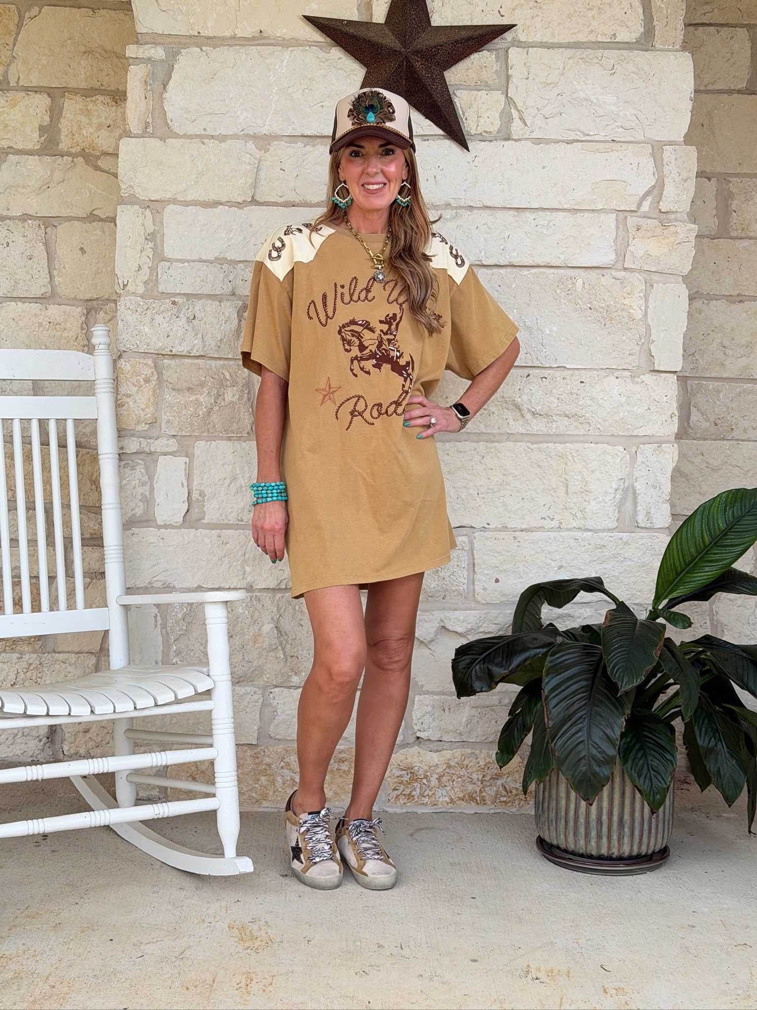 Garment Washed Embroidered Western Dress