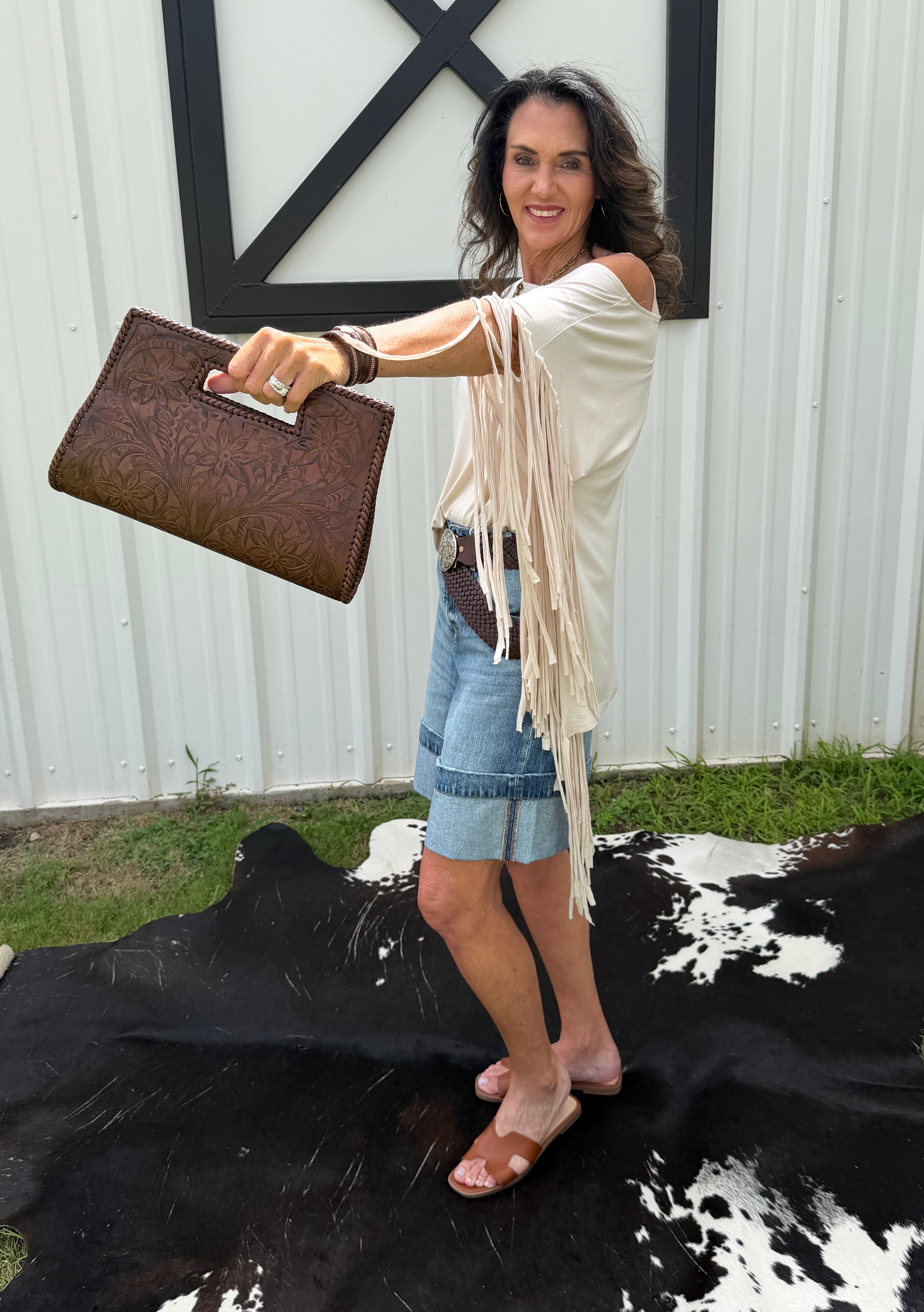 Western Showstopper Fringe Top - Oat