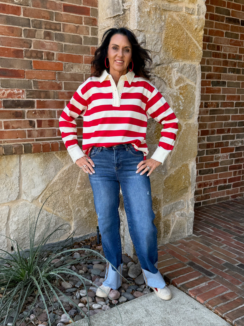 Striped Lace Detail Polo