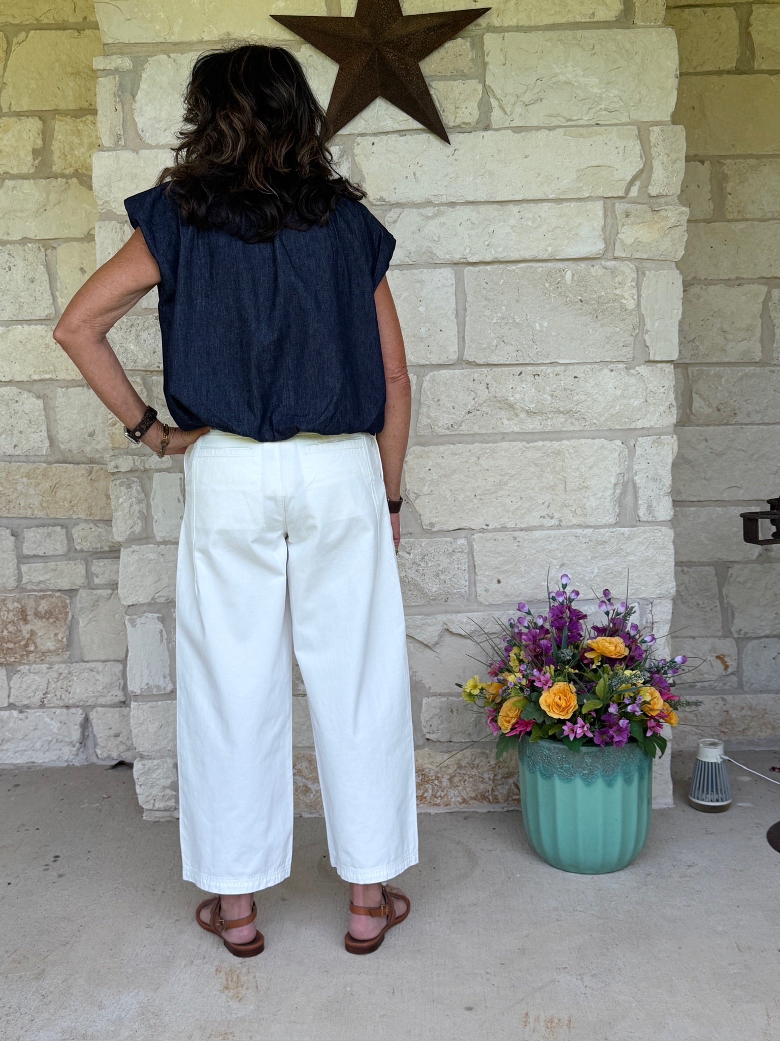 White Cotton Barrel Pants