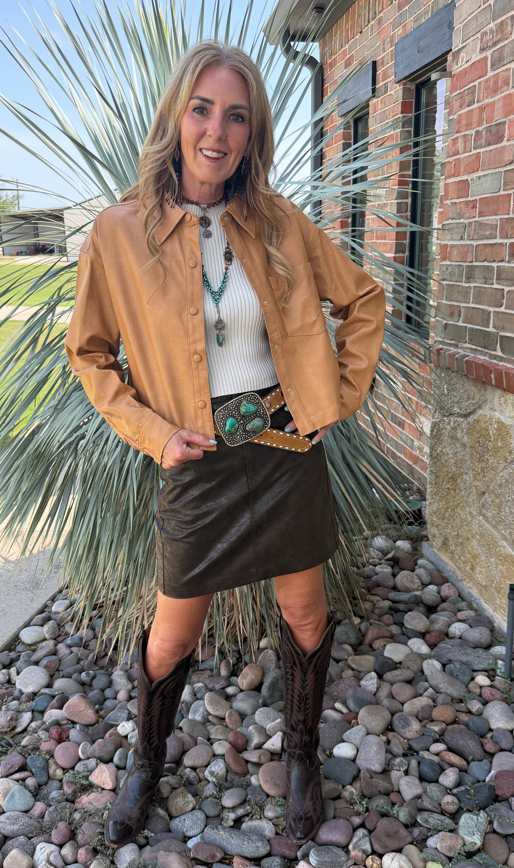 Button down faux leather jacket