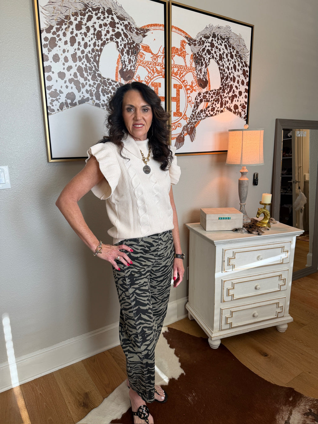 Zebra Stripe Printed Wide Leg Jeans