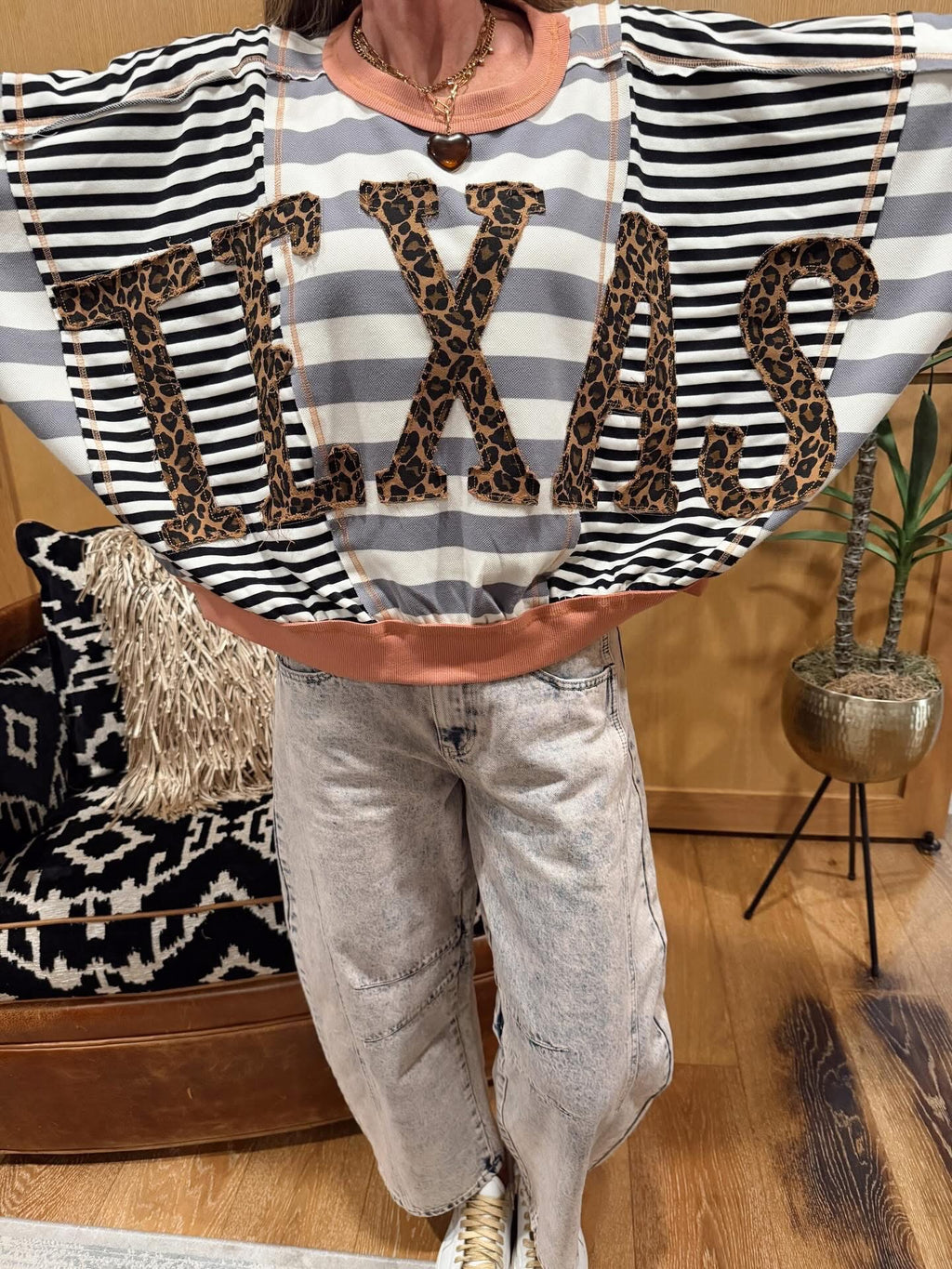 Leopard Texas Letter Patches Stripes