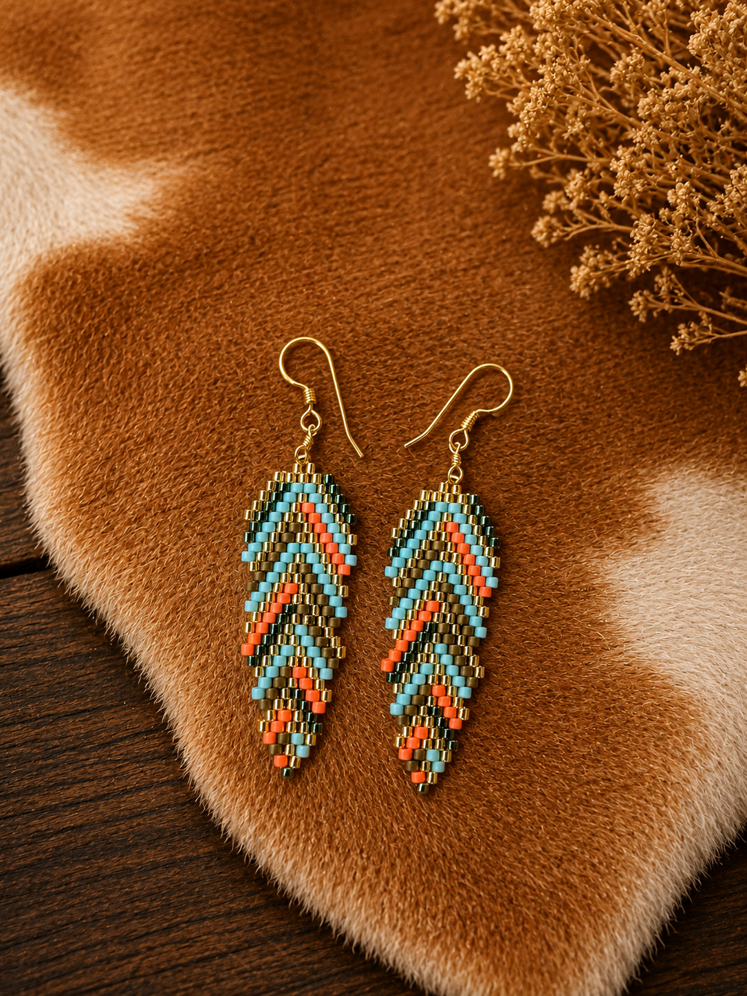 Feather Seed Bead Earring