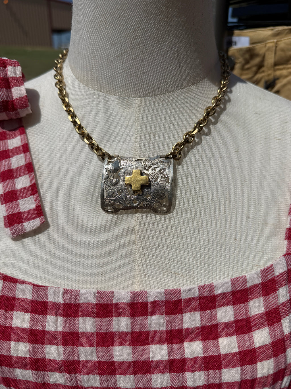 V2 Vintage Buckle with Cross Necklace