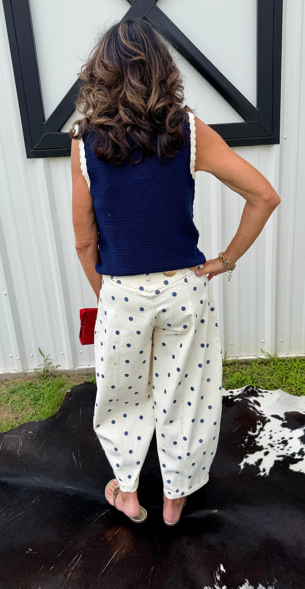 Polka Dot Western Waist Barrel Pants