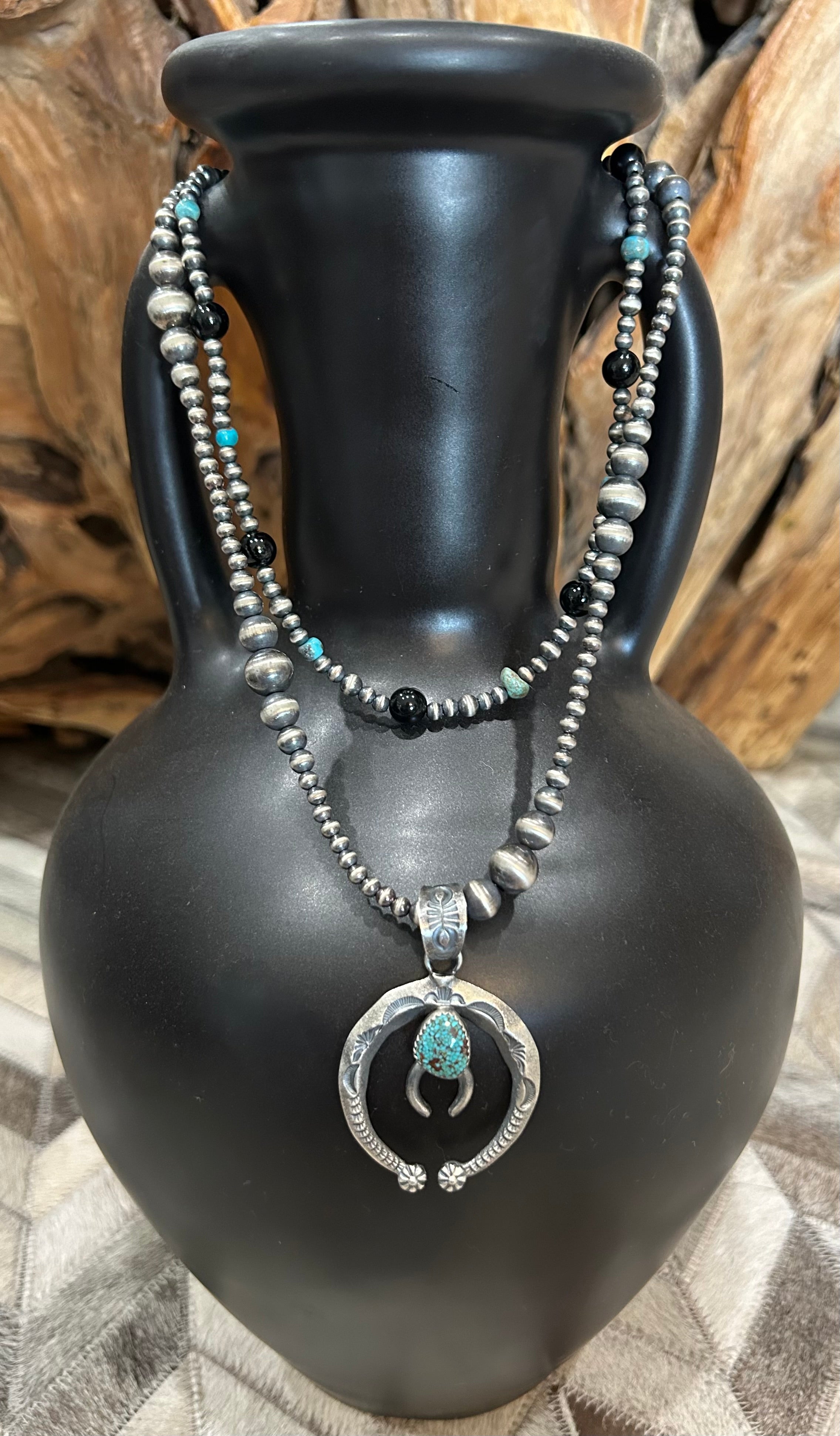 Turquoise and Sterling Naja Pendant