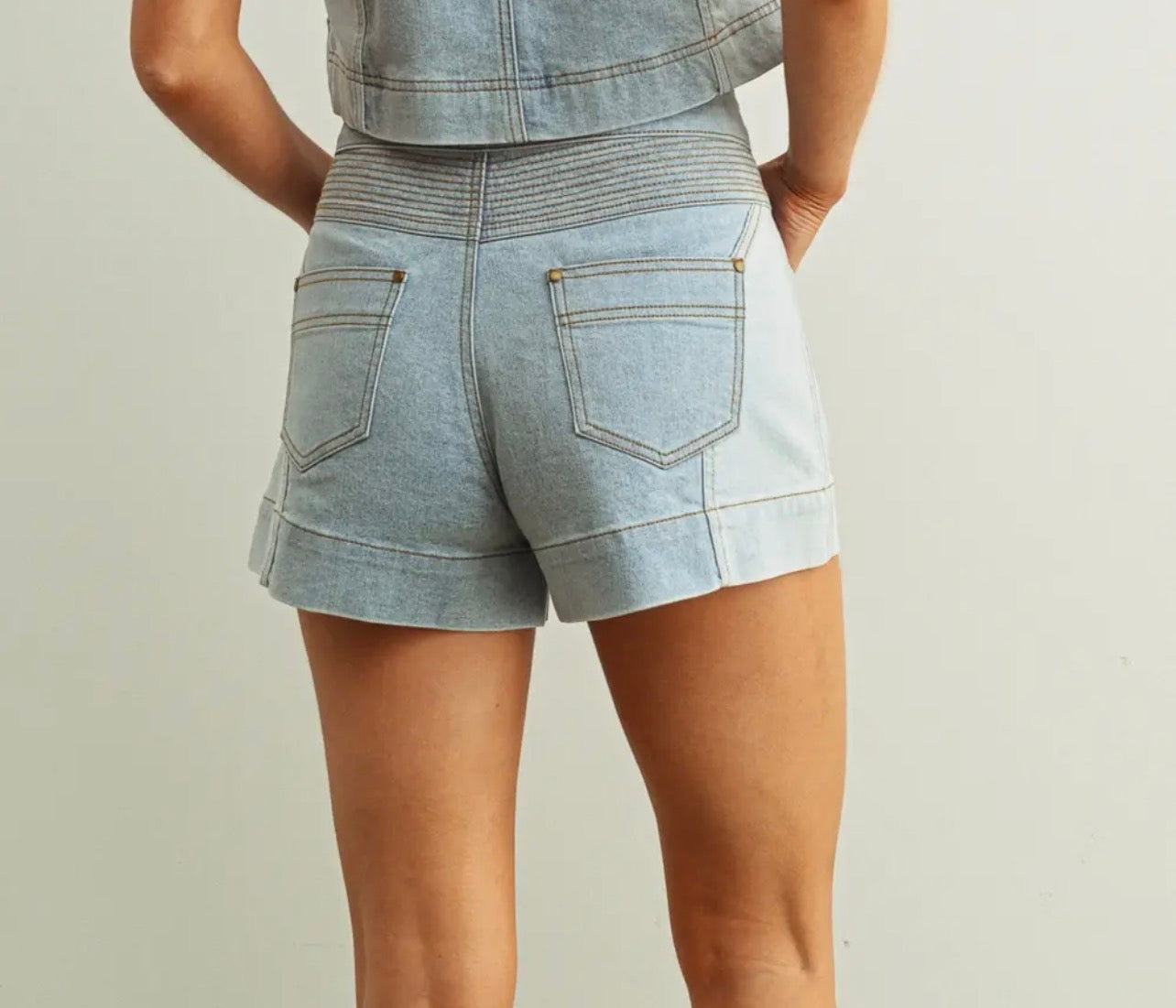 Denim Color Block Shorts