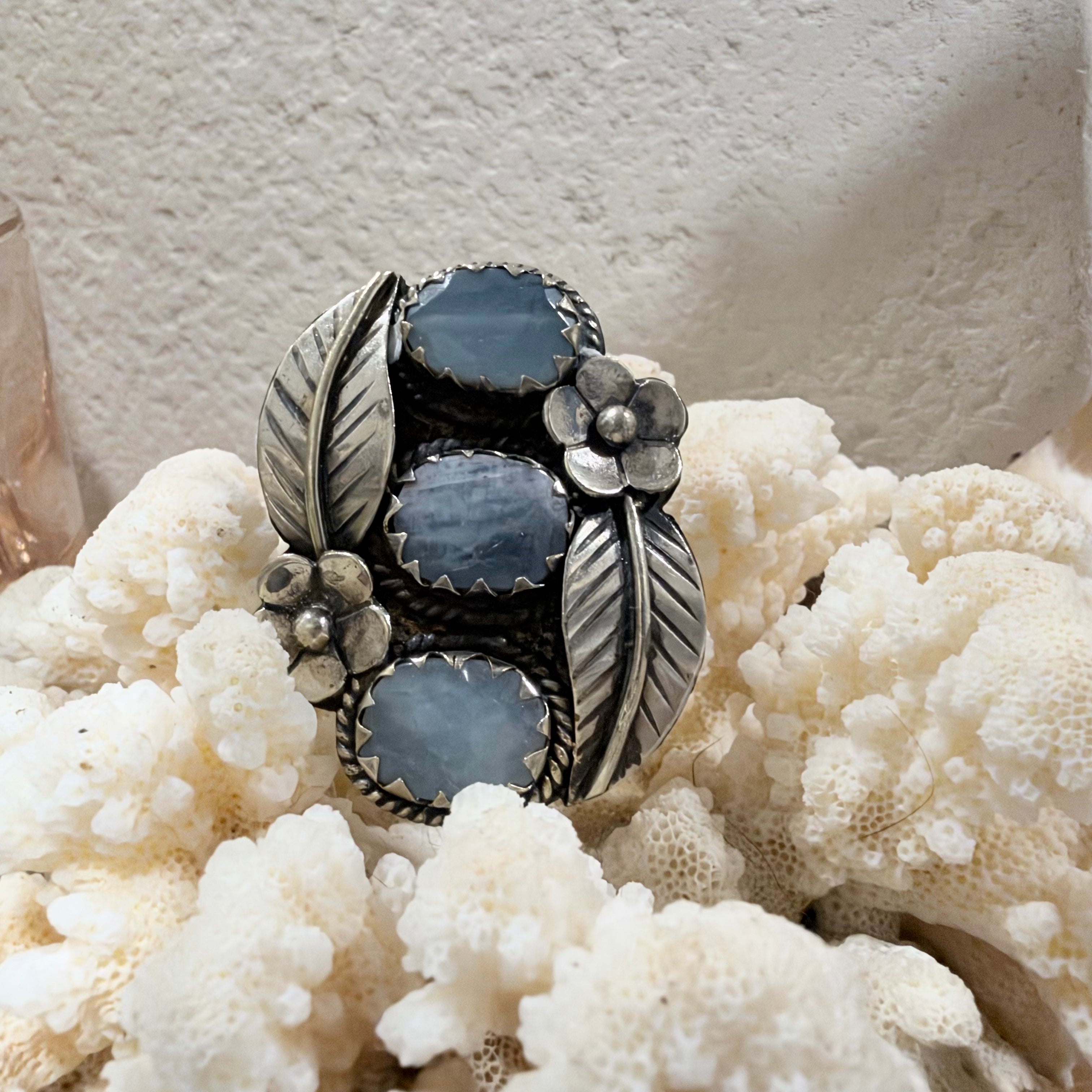 3 stone floral ring
