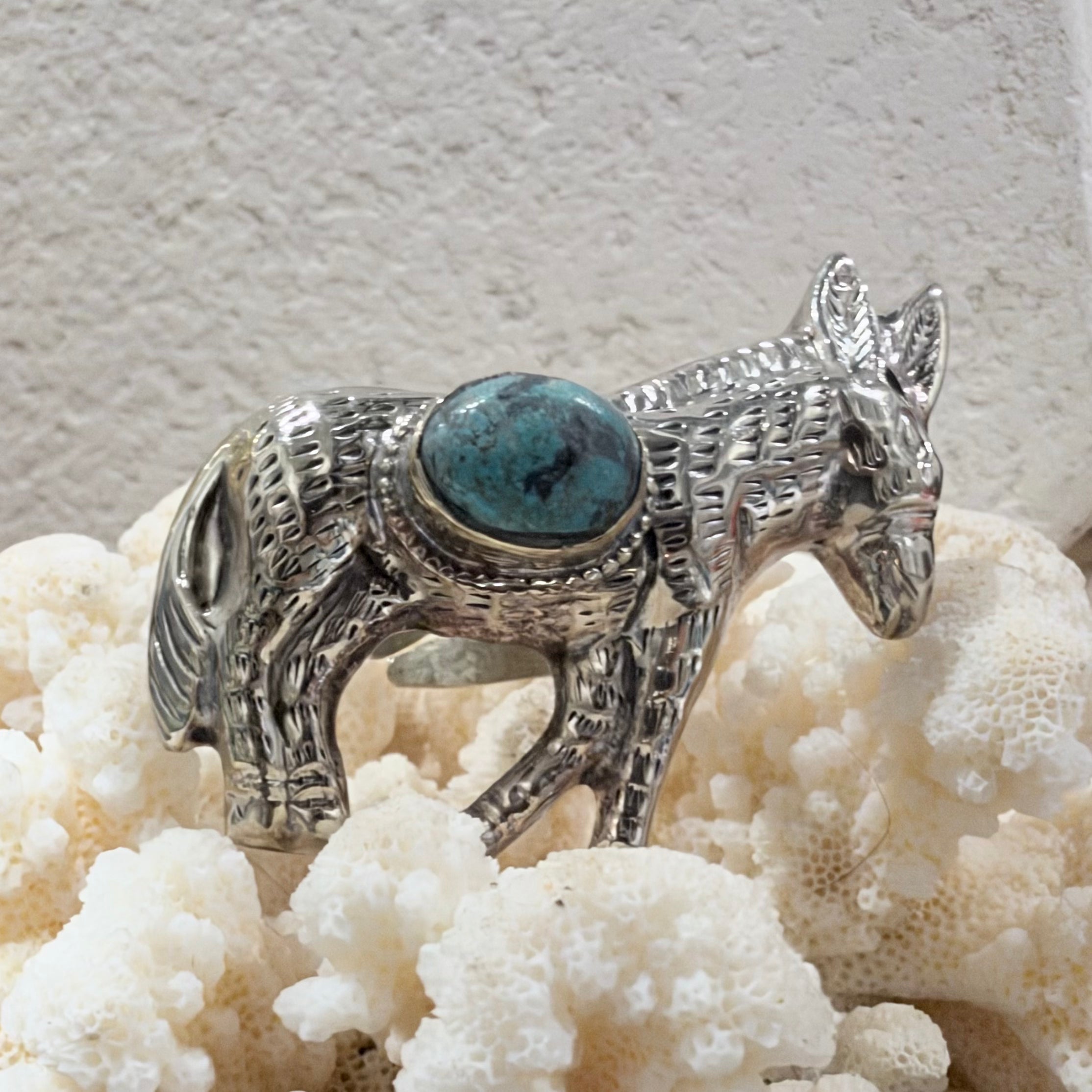 German Silver & Turquoise Burro Ring