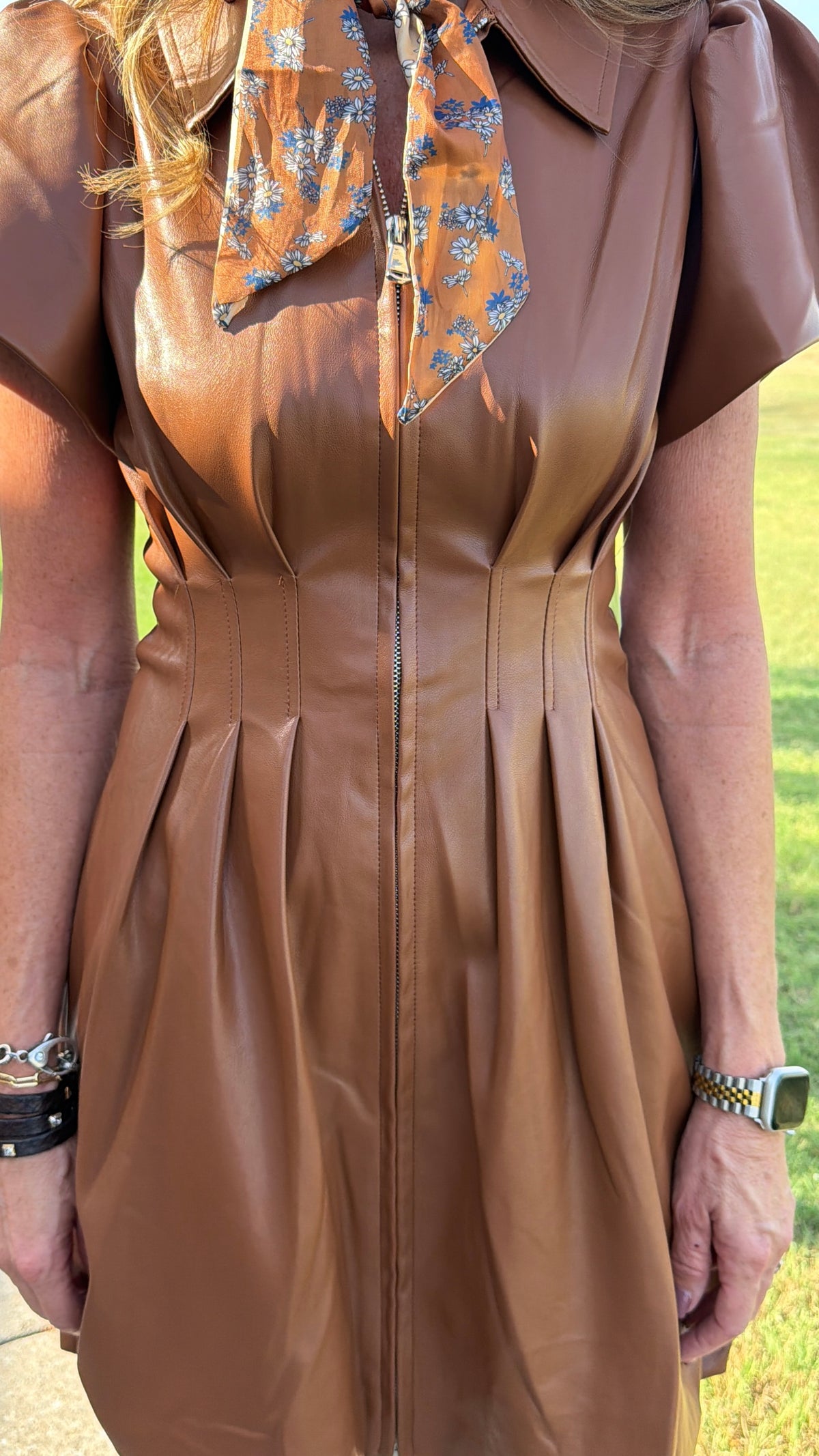 Vegan Leather Zip Bubble Dress