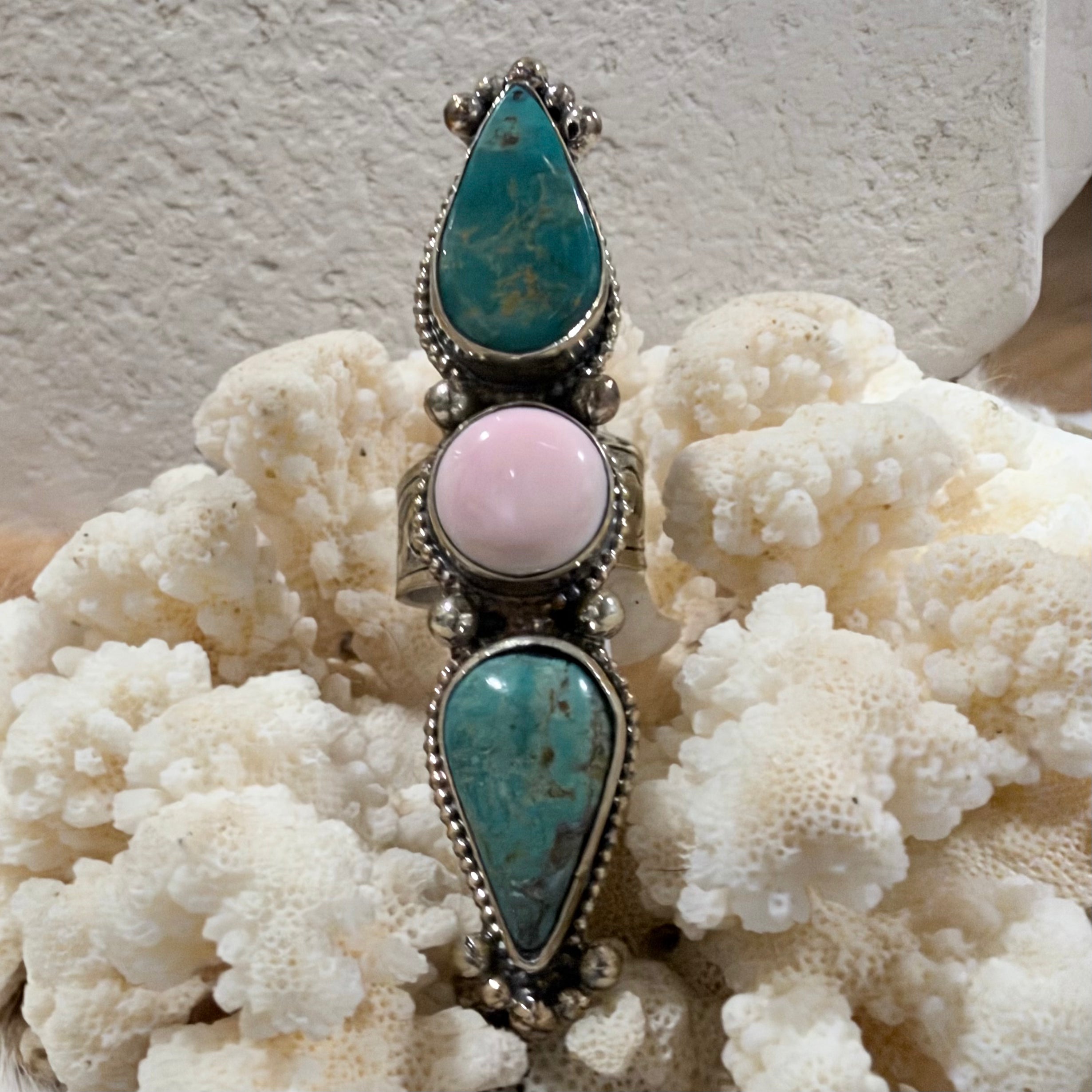 Triple Turquoise/Conch Statement Ring