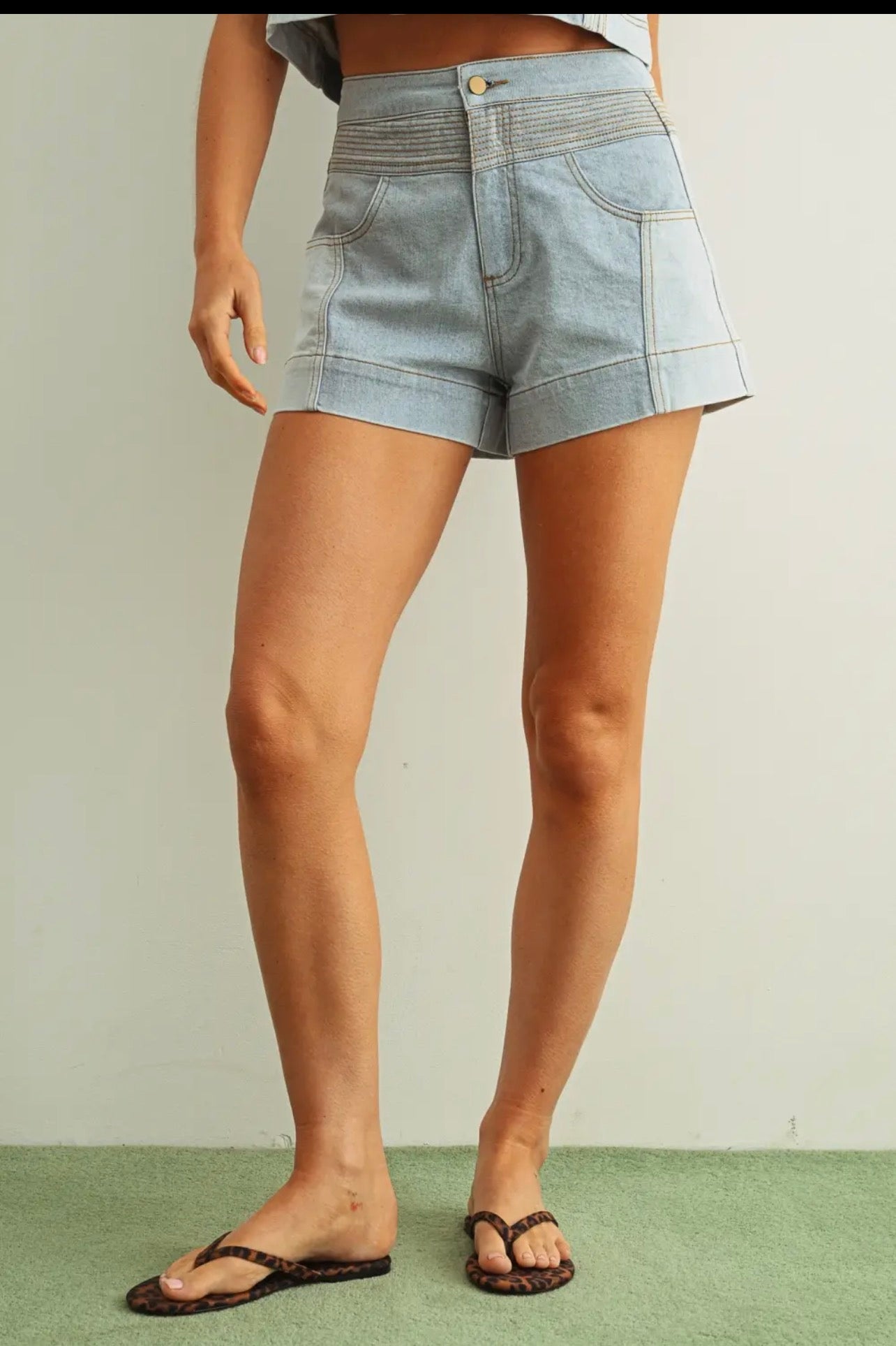 Denim Color Block Shorts
