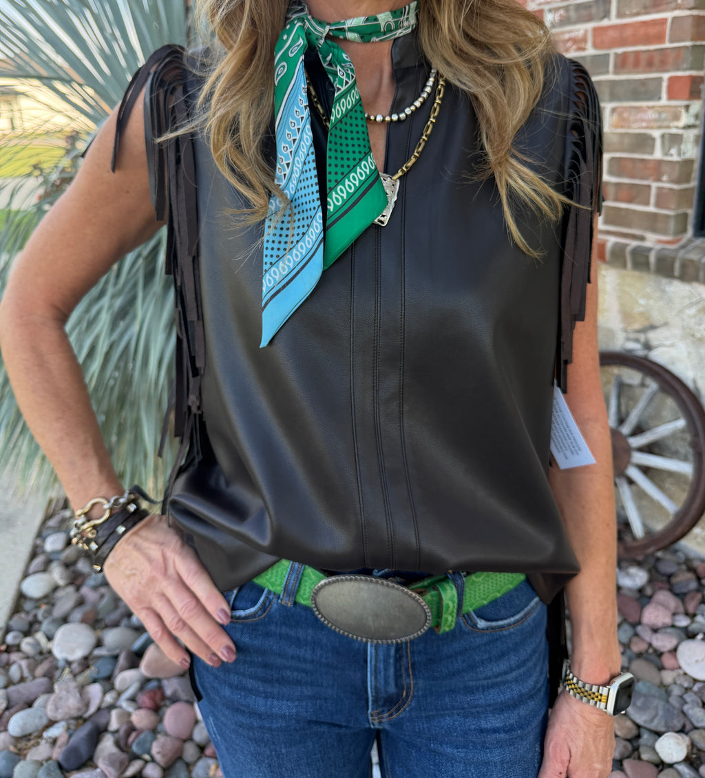 Vegan Leather Fringe Top