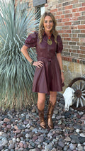Vegan Leather Embroidered Cut Out Sleeve Dress