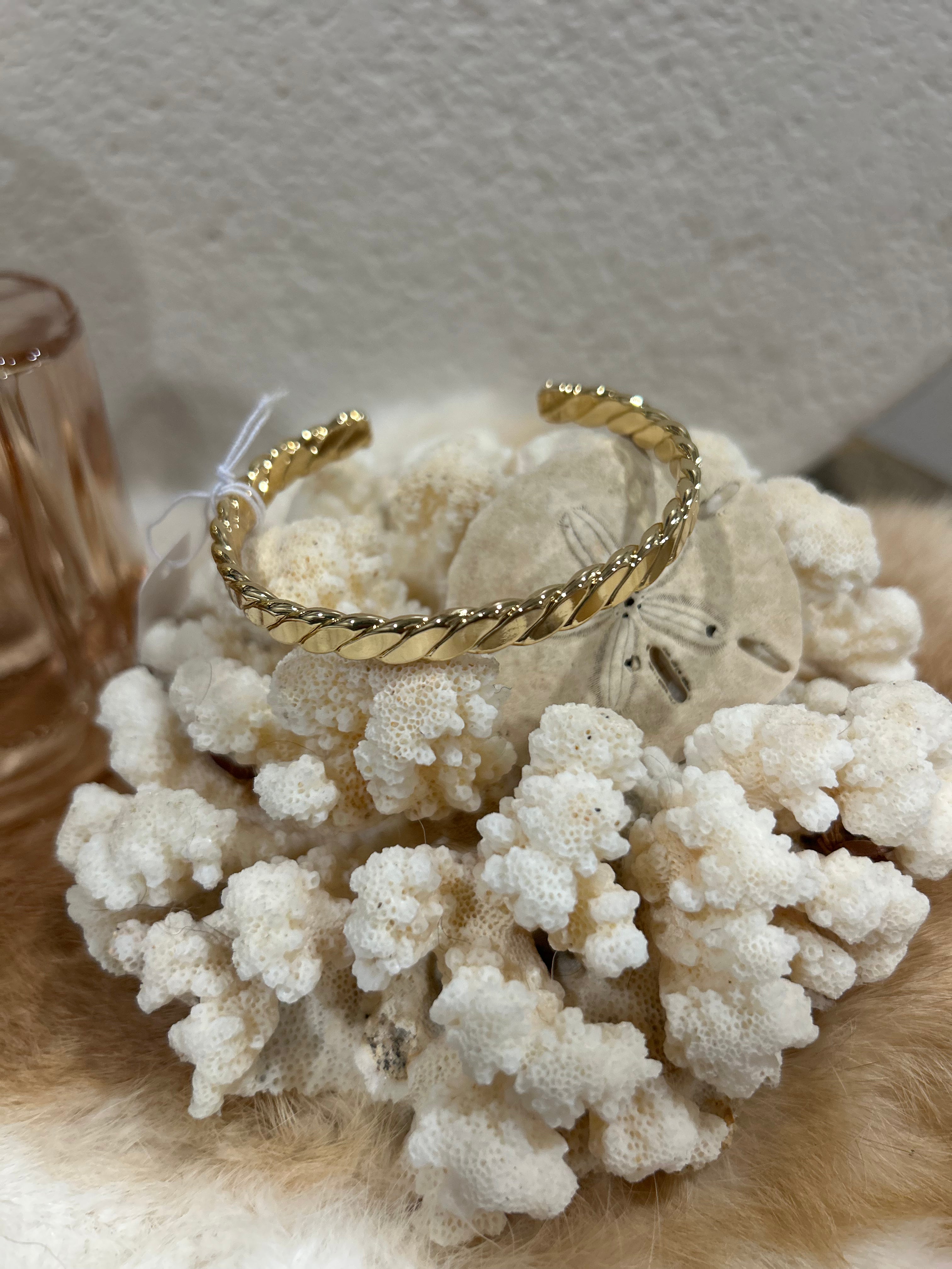 Gold Twisted Flat Cuff Bracelet