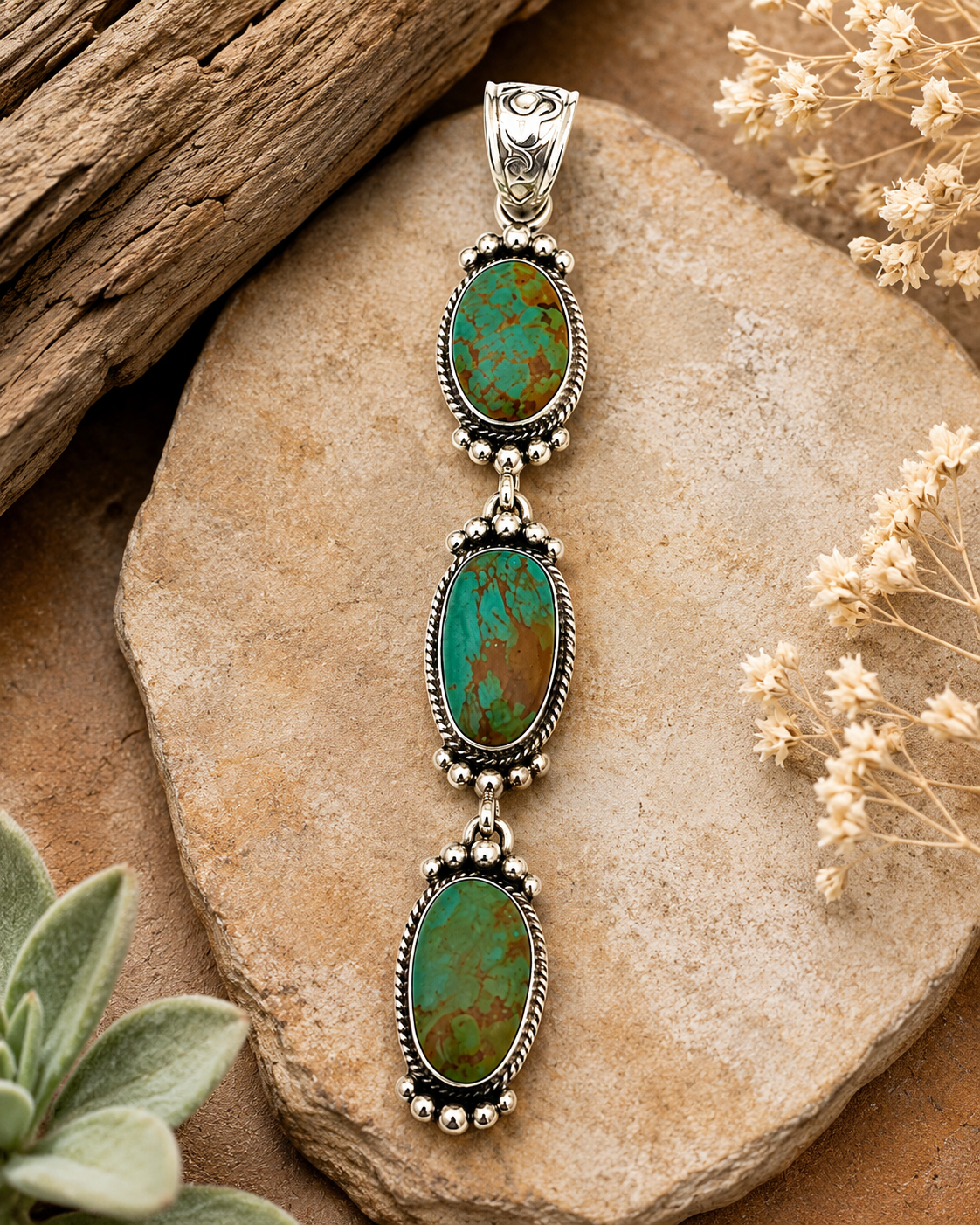 Turquoise 3 stone pendant