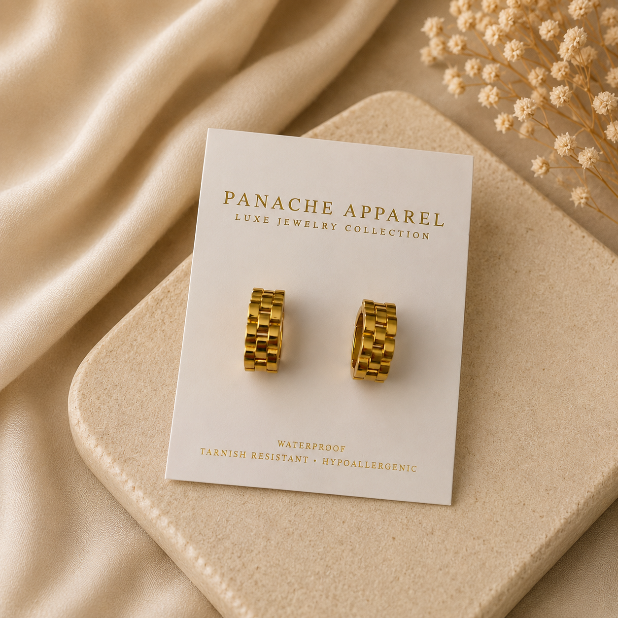 Gold Watch link huggie earrings